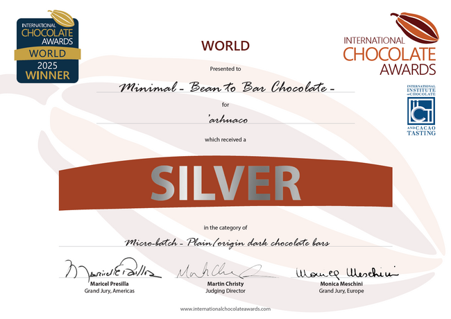 Minimal、国際的チョコレート品評会 International Chocolate Awards 2025 にてSilverを受賞！ダークチョコレート部門では日本唯一の受賞。