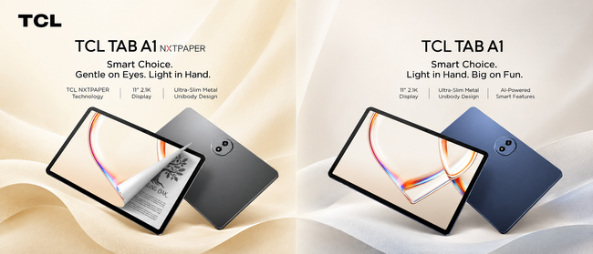 TCL、11型タブレット2機種を発売。エンタメ向け「TAB A1」と紙のように読める「TAB A1 NXTPAPER」