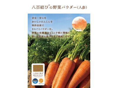 特許技術を用いて野菜の栄養素と食物繊維、植物性エクソソームを維持した「八百結び(R)の野菜パウダー(人参)」を商品化、販売開始