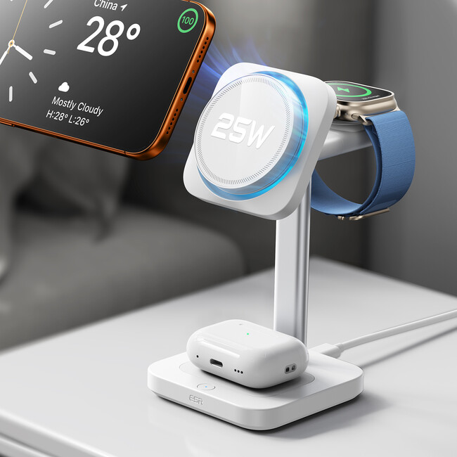 ESR|3デバイス同時充電!人気のQi2 25W 3in1充電ステーションにホワイトモデルが仲間入り。