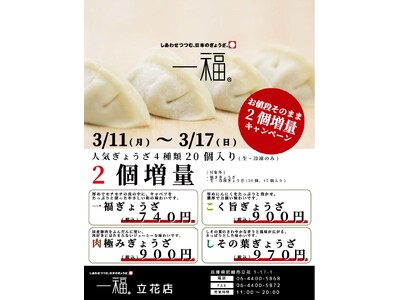 【一福】ぎょうざ20個入り（生・冷凍）2個増量キャンペーン実施！