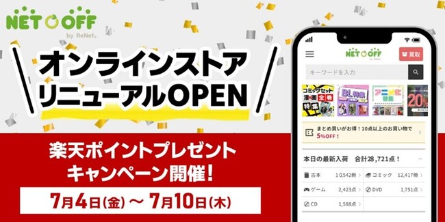 プレスリリース「古本・ゲームのネットリユース「ネットオフ」がサイトリニューアル、記念キャンペーンを7月4日から開催！」のイメージ画像