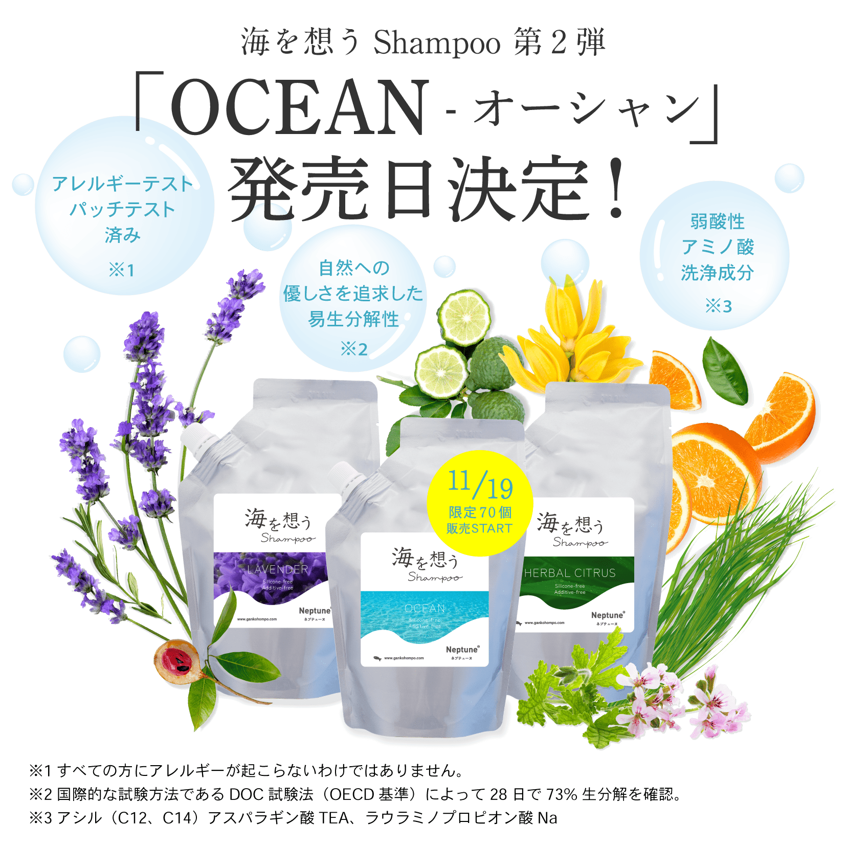 “週に1日は、海を想って” エコ洗剤『海へ…』のがんこ本舗が贈る、ネイチャーポジティブなシャンプー第二弾。『海を想うShampoo“OCEAN”』が11月19日(水)より発売。