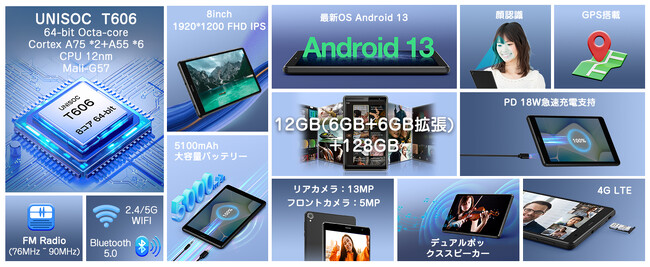 UAUU(ユアユー) T30pro初登場Android 13 8インチタブレット1920* 1200