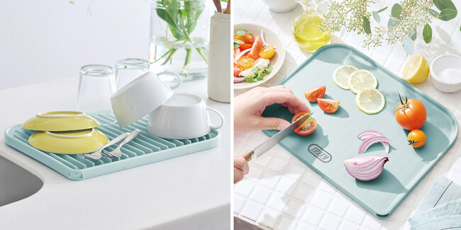 「水切りトレー」と「まな板」が一体に！ひっくり返して使える1枚2役！「Toffy 水切り付きカッティングボード」発売