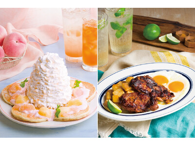 【Eggs ’n Things】旬の白桃をはじめ、夏を彩る新作メニューが登場！「白桃のパンケーキ」「ジャークチキン＆エッグス」6月25日（木）～ 7月22日（水）