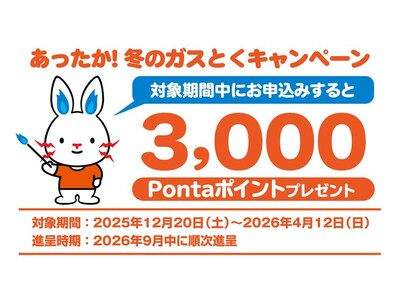 「東電ガス とくとくガスプラン for au」新規申込みで3,000Pontaポイントプレゼント！冬のキャンペーン開始