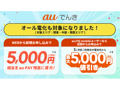 auでんき、WEB・店頭にて新規お申し込みで5,000円相当の特典！