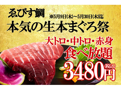 【生本マグロ食べ放題3480円】生本まぐろの"赤身・中トロ・大トロ"食べ放題と料理5品がついた生本まぐろ...