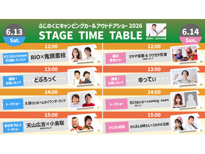 豪華ゲストが集結するふじのくにキャンピングカー＆アウトドアショーのステージタイムテーブルを大公開！さらに来場者特典として「かにスコーン」を無料配布＆ハズレなし抽選会も開催！
