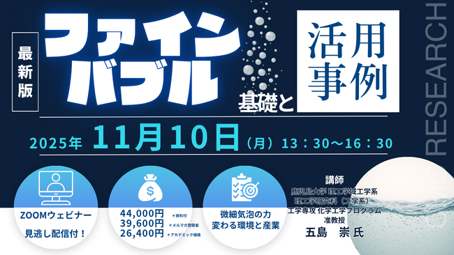 【ライブ配信/ZOOM】「ファインバブルの基礎と活用事例」セミナー開催！11月10日（月）主催：(株)シーエムシー・リサーチ