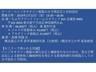 セミナーご案内】ベンゾオキサジン樹脂の分子間反応と材料設計 2月22日