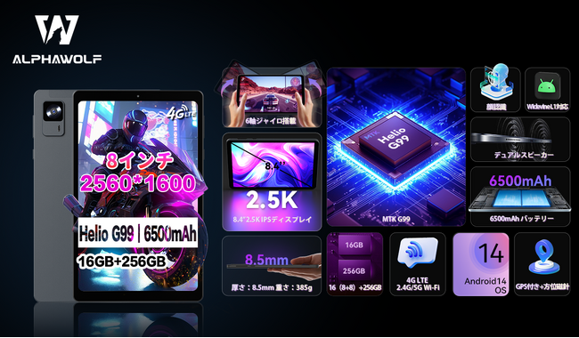 【史上最安値19,999円】Alphawolf APad2、タブレット 8インチ、simフリー、2.5Kディスプレイ、6500mAh、256GB、期間限定、100台限定、このチャンスぜひお見逃しなく！