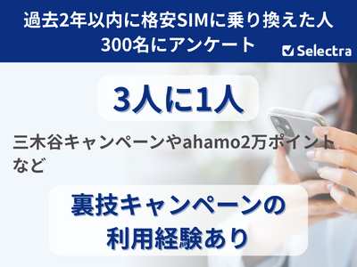 �y�Z���N�g���Ǝ������z�X�}�z��芷���o���҂�3�l��1�l���i��SIM�̗��Z�L�����y�[���𗘗p�A�ł��m���Ă���̂͊y�V���o�C���u�O�ؒJ�L�����y�[���v