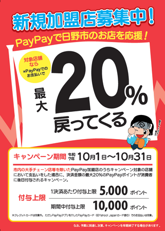 「PayPay使って日野でお買い物！対象店舗で最大20％戻ってくるキャンペーン」の実施について