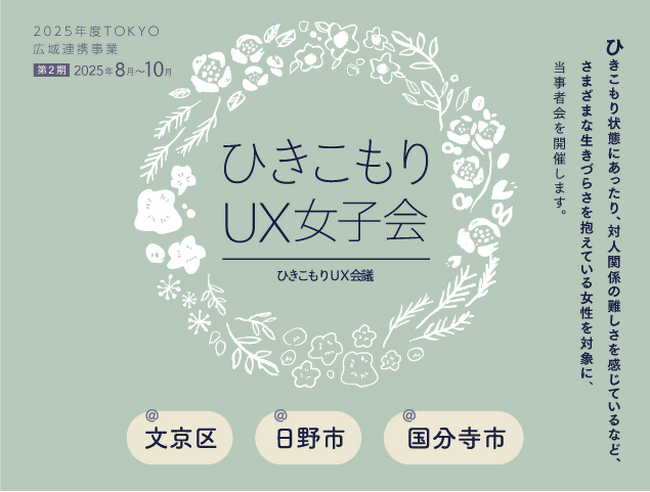 女性のひきこもりや生きづらさを抱える方が集う『ひきこもりUX女子会』＆『つながる待合室』9月25日（木）日野市で開催！