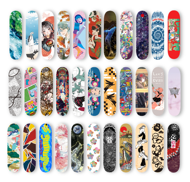 プレスリリース「スケボーデッキが“推し活”のキャンバスに。創業43年のプリントメーカーが、32名のアーティストと「日本文様」をアップデート。デザフェスvol.62で新提案。」のイメージ画像