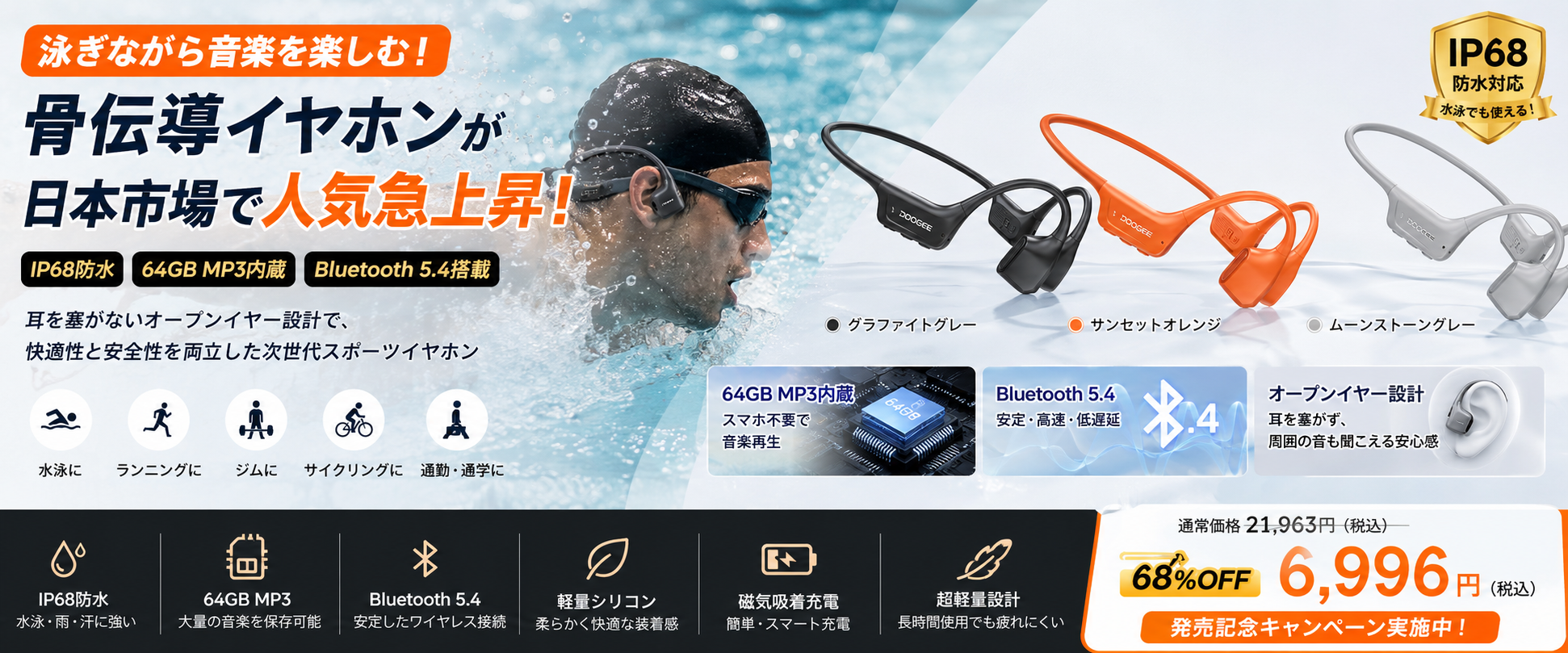 【TEMU タイムセール 68%OFF】“泳ぎながら音楽を楽しむ”イヤホンDO…