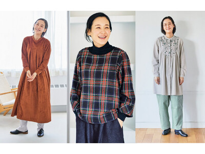 冬景色に映えるカラーや刺しゅうを施した「チェックトップス」や「ワンピース」など、12点の冬の新作アイテムがフェリシモ「Sunny clouds［サニークラウズ］」から登場