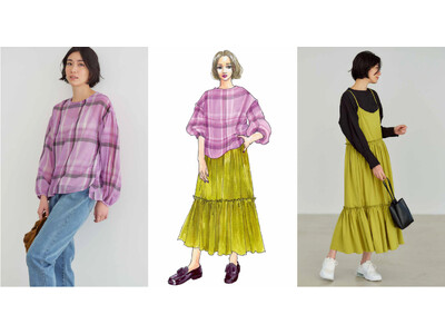 イラストレーターきくちあつこコラボ新作にふんわり透け感の「チェックシアーブラウス」や「カットソーキャミワンピース」などフェリシモ「IEDIT［イディット］」から2023年の春の新作登場
