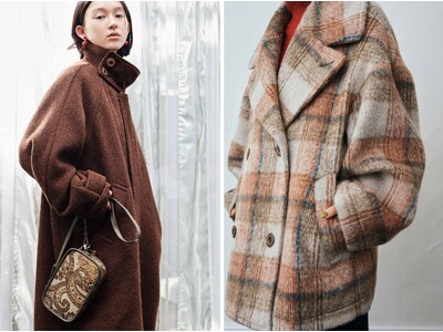 冬を彩るファッショナブルなアウター「ミックス調ウール混カルゼのハイネックコート」や「シャギーチェックのオーバーサイズPコート」がフェリシモ「MEDE19F［メデ・ジュウキュウ］」から新登場