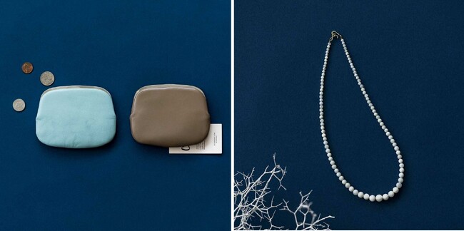 ミニマルで無駄のない美を追求。つまみのない口金で仕上げた「天溝口金の本革がま口財布」と0.25ミリ刻みの粒が連なる「マザーオブパールのグラデーションネックレス」がフェリシモ「SeeMONO」から新登場