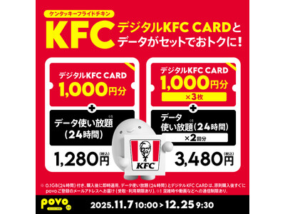 povo、「デジタルKFC CARD」とデータがセットになったトッピングを期間限定提供