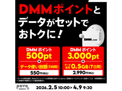povo、「DMMポイント」とデータがセットになったトッピングを期間限定提供