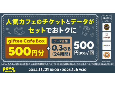 povo、タリーズコーヒーやPRONTOなど人気カフェのギフト券500円分とデータがセットになったトッピングを期間限定提供