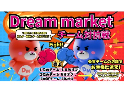 �����ƊE�Ɋv���I�X�^�b�t�𗬂����ɂ��q�l���������񂾔���o�g���uDream market �`�[���΍R��v���J��