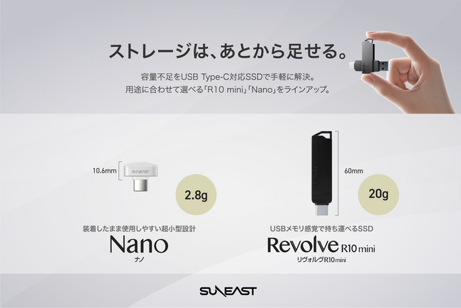 SUNEAST�AUSB Type-C�Ή��|�[�^�u��SSD �uR10 mini�v�uNano�v�̊��p�V�[������