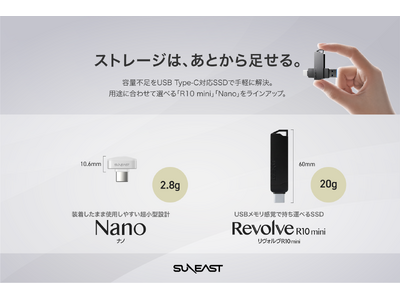 SUNEAST、USB Type-C対応ポータブルSSD 「R10 mini」「Nano」の活用シーンを提案