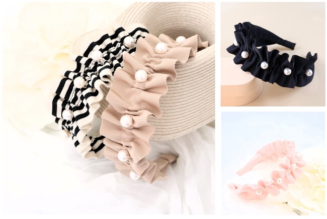 新シリーズ登場！　ヘアアクセサリーブランド KARAKU by me　フリルとパールの「Frills Ribbon×Perl Headband」