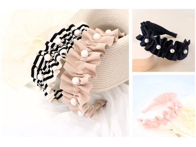 新シリーズ登場！　ヘアアクセサリーブランド KARAKU by me　フリルとパールの「Frills Ribbon×Perl Headband」