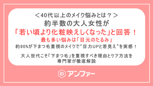 ＜40代以上のメイク悩みに関する調査＞「若い頃より化粧映えしない…」大人女性のメイク悩み、解決のカギは“下まつ毛”だった！？