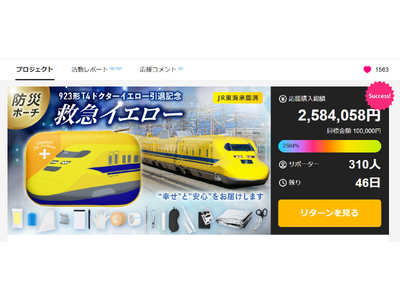 ドクターイエロー引退を記念した防災ポーチ「救急イエロー」、Makuakeにて本日プロジェクト開始--公開数時間で目標達成率2500%超達成