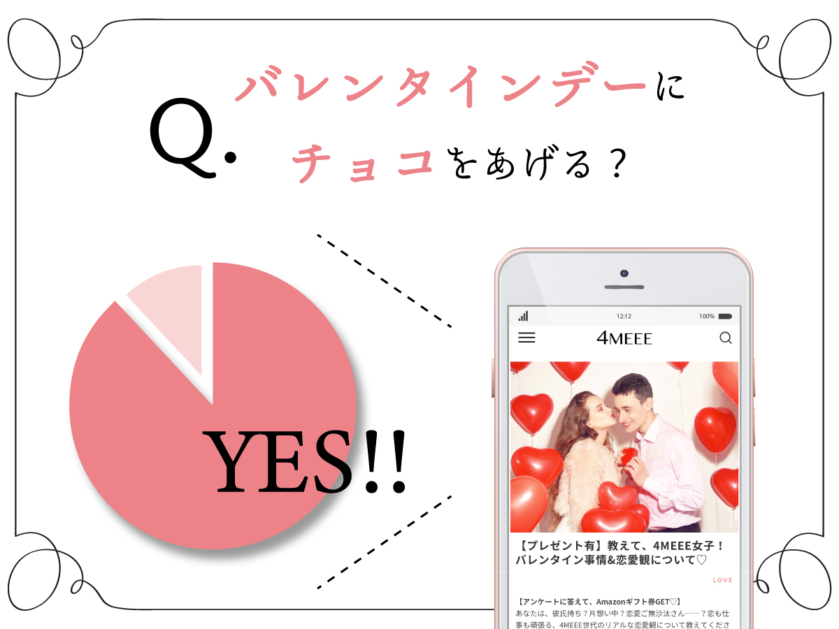 片思い中の大人女子、5割強がバレンタインにチョコを贈ると回答！女性向けWebメディア『4MEEE』が調査