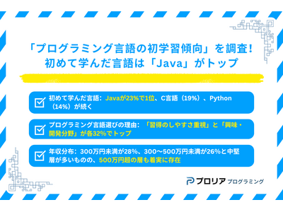 「プログラミング言語の初学習傾向」を調査！初めて学んだ言語は「Java」が23％で1位に！