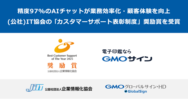 プレスリリース「精度97%のAIチャットが業務効率化・顧客体験を向上電子契約「GMOサイン」のカスタマーサポートが（公社）IT協会の「カスタマーサポート表彰制度」で奨励賞を受賞【GMOグローバルサイン・HD】」のイメージ画像