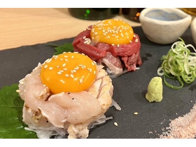 あなたはどっち派？馬刺しユッケと鶏の炙りユッケの美味しさを体験！絶品の食べ比べが楽しめる！【純国産馬刺しと朝引き鶏 にほんいち 大阪堺筋本町店】