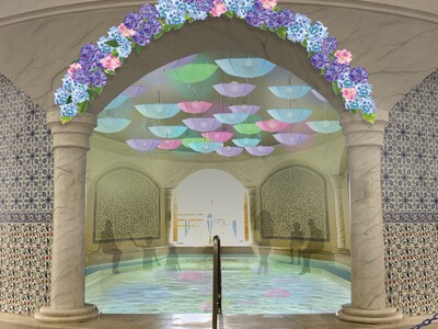 箱根の梅雨空に咲きこぼれる紫陽花の傘！雨期限定の変わり湯とサウナイベントが登場！最大風速98m/sの烈風...