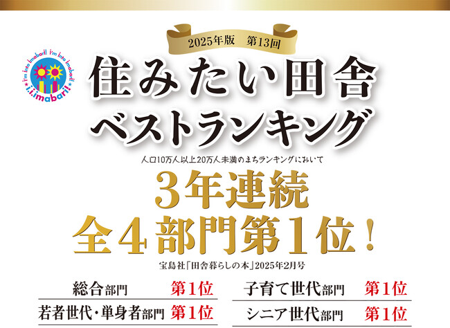 宝島社『田舎暮らしの本』２月号「2025年版　住みたい田舎ベストランキング」で、今治市が３年連続４冠（全部門１位）に輝きました!!【愛媛県今治市】