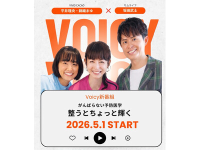 「なんとなく不調」を、前向きな日常へ。予防医学の第一人者・坂田武士が、VIVID CACAO代表・平井理央、錦織まゆと共にVoicyで新番組『がんばらない予防医学』を5月1日始動！