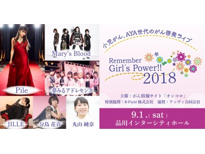 小児・AYA世代のがん啓発月間9月にチャリティーライブ「Remember Girl’s Power !! 2018」を開催 !! がん体験者・小中学生は無料招待 !!