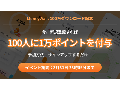 ポイ活アプリ『MoneyWalk』１００万ダウンロード達成を記念して、超豪華キャンペーンを開始！