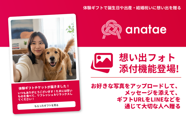 プレスリリース「体験ギフト・マーケットプレイス「anatae」、eギフトに想いをのせる「想い出フォト添付機能」をリリース」のイメージ画像