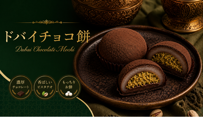 【世界で話題】ドバイチョコ餅を「とろり天使のわらびもち」が新提案!!~パリ×もち×サクの新食感スイーツが新登場~