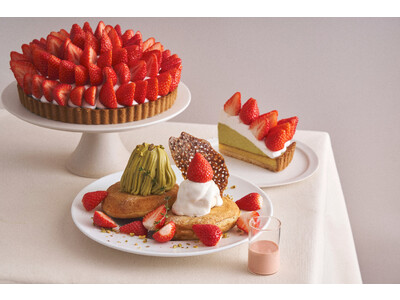 奈良県明日香村より産地直送！光輝く赤い宝石“あすかルビー”いちごの芳醇な甘さを引き立てる「ピスタチオ」や「マスカルポーネ」との掛け合わせ。一つで二度おいしい、リッチなハイブリッドパンケーキが登場！
