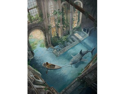 【阪神梅田本店】作品に度々登場する潜水士は、未知へ飛び込むものを象徴。画面に“現実と非現実のあわい(間)...