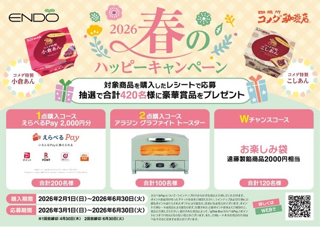 コメダ特製小倉あん ・コメダ特製こしあん　購入レシート送付で、豪華景品が当たる！ハッピーキャンペーン2026　開催！